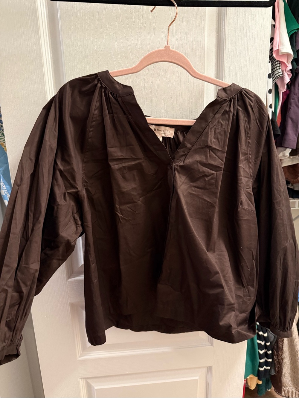 Philosophy Dark Brown V-Neck Long Sleeve Blouse